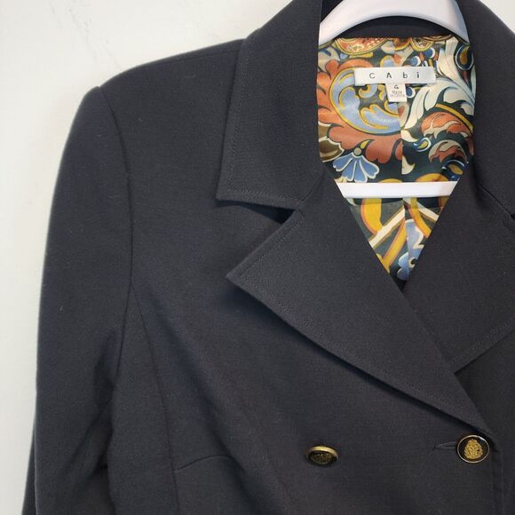 CAbi Black Stretch Knit Blazer Jacket Size 4 Double Breast Crest Academia Preppy - Picture 6 of 15